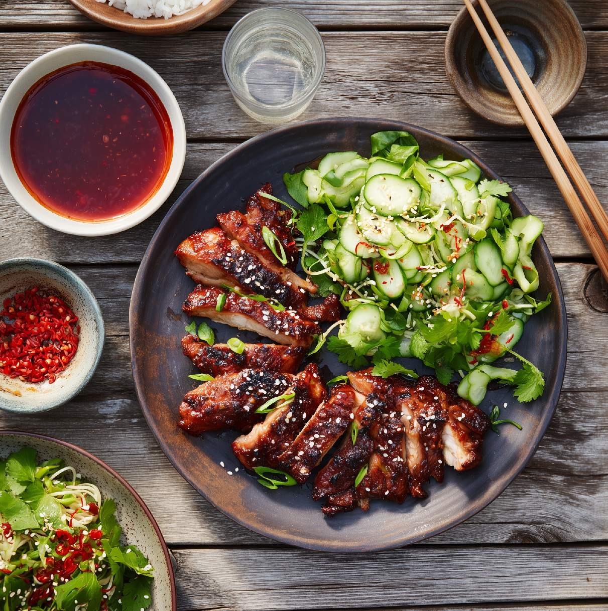 Koreansk BBQ-kyckling med krispig gurksallad